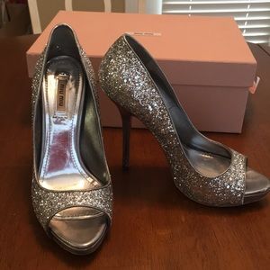 Miu Miu Sparkle silver heels